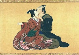 samurai kisses kabuki onnagata Miyagawa Issho c. 1750